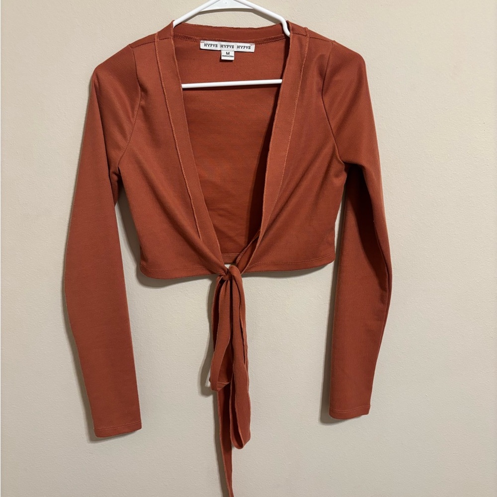 Rust Orange Long Sleeve Tie-Front Top